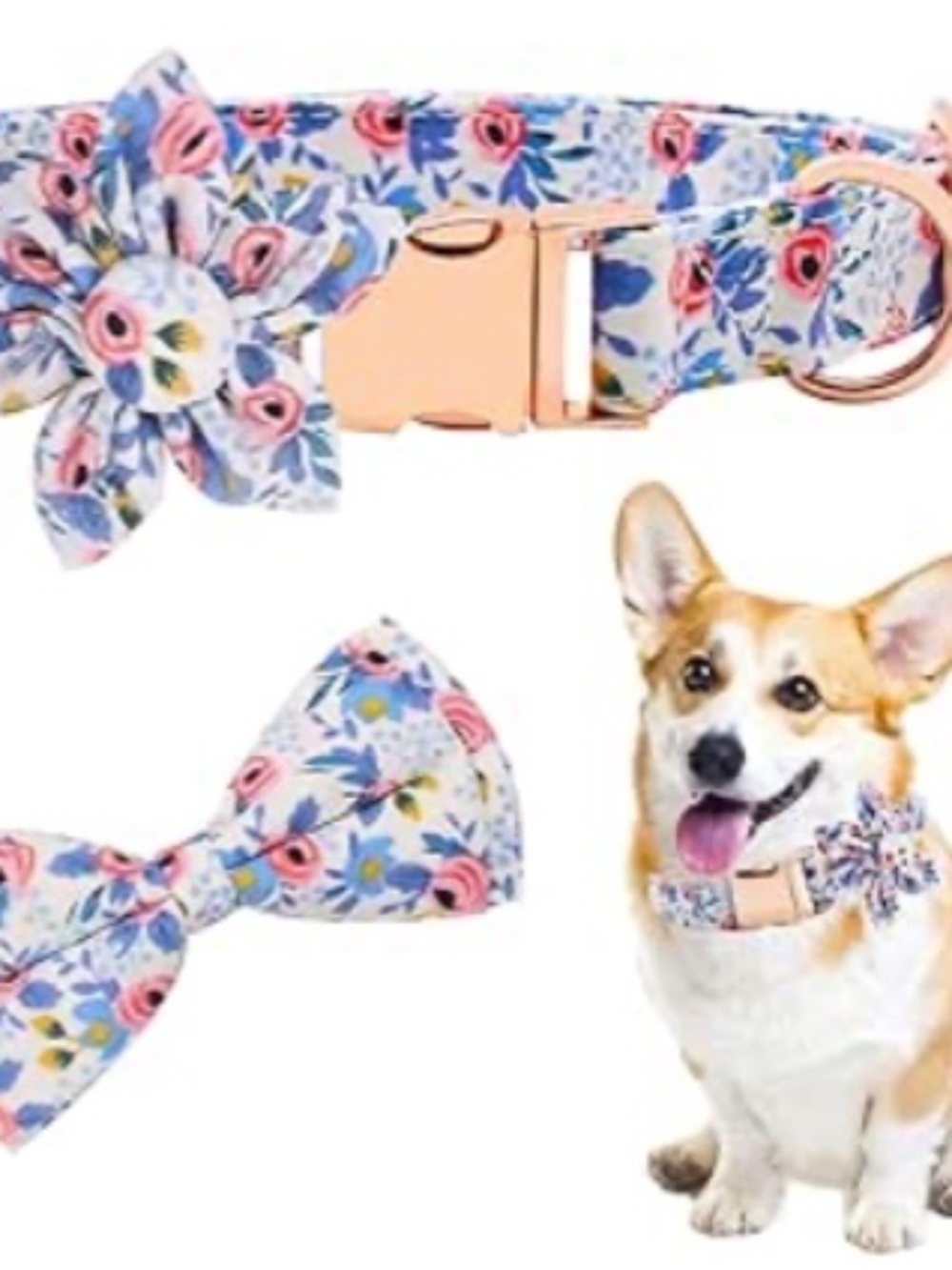 3 Pieces Pet Collar Set w/Bow & Flower Accessory